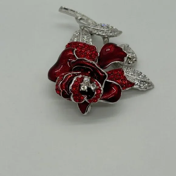 Vintage Nolan Miller Brooch First Lady Red Rose Nancy Regan Rhinestone Brooch - Picture 5 of 16